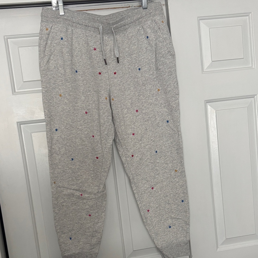 Old Navy Gray Sweatpant Joggers with Colorful Star Embroidery